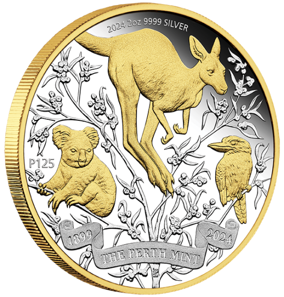 2 Oz Silber Proof Gilded 125 Jahre Perth Mint Australien 2024