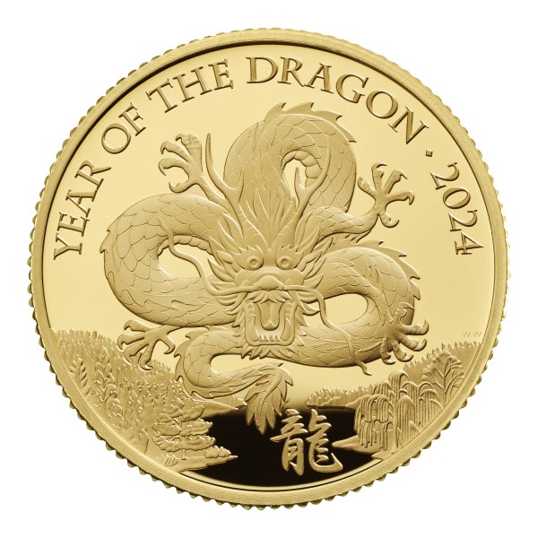 1/4 Oz Gold Proof Jahr des Drachen Lunar 25 £ Pfund United Kingdom 2024 Royal Mint