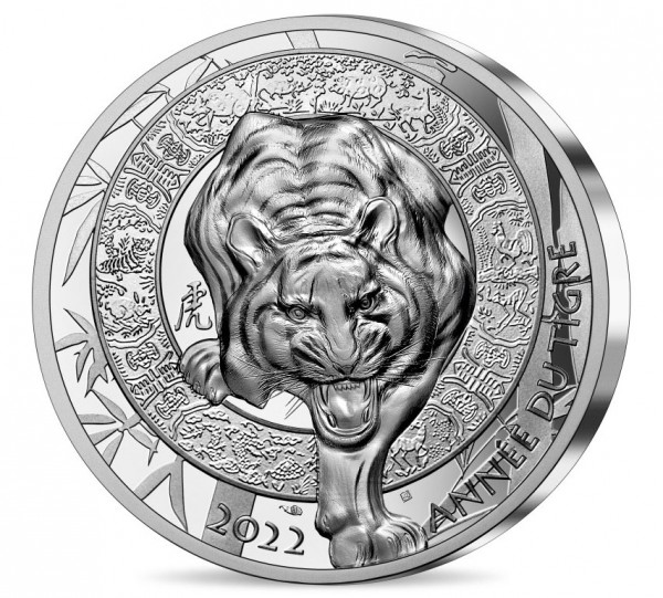 Jahr des Tigers Lunar 1 Unze Silber Proof High Relief 20 Euro Frankreich 2022