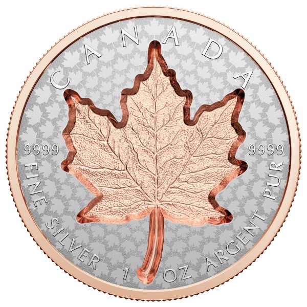 1 Unze Silber Super Incuse Maple Leaf vergoldet Reverse Proof 20 CAD Kanada 2022