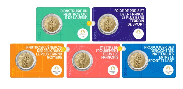 2022 Frankreich 5 x 2 Euro BU Coincard Paris 2024 Olympia Olympische Spiele