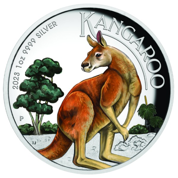 1 Unze Silber Proof High Relief Farbig Australisches Känguru Australien 2023