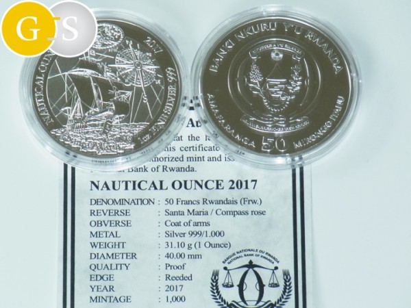 1 Unze Silber PP Proof Nautical Ounce Santa Maria Ruanda 2017 Silver Rwanda