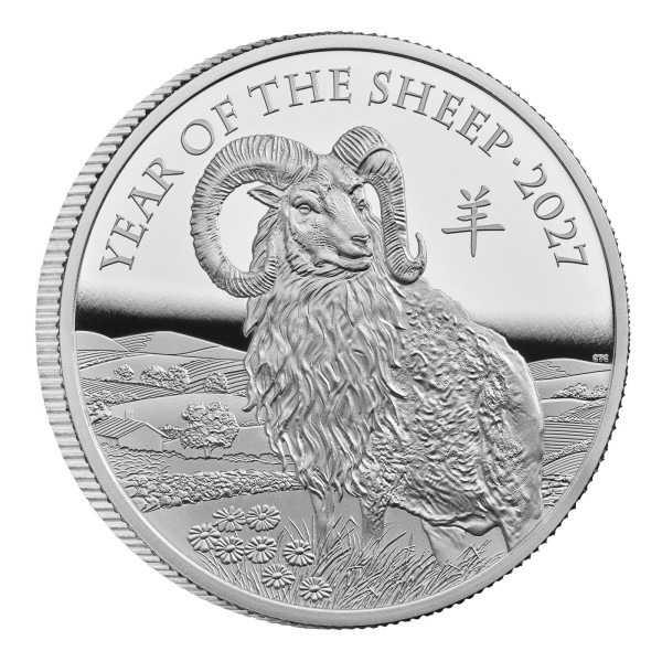 1 Oz Silber Proof Jahr der Ziege Sheep Goar Lunar 2 £ UK2027