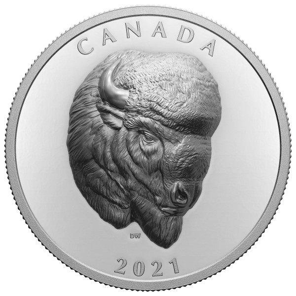 Bald Bison 1 Ounce Silver Proof EHR Coin 25 CAD Canada 2021