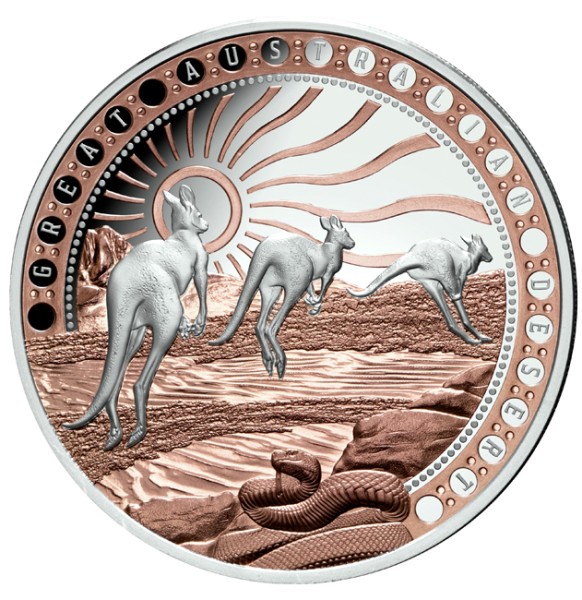 1 Unze Silber Great Australian Desert Rose Gold plated 1 $ Niue 2023