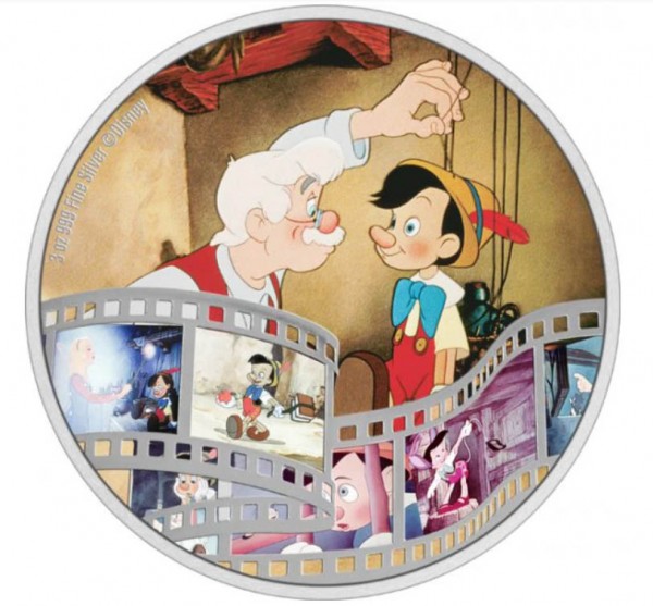 3 Unzen Silber Proof Farbig Disney - Cinema Masterpieces - Pinocchio Niue 2022