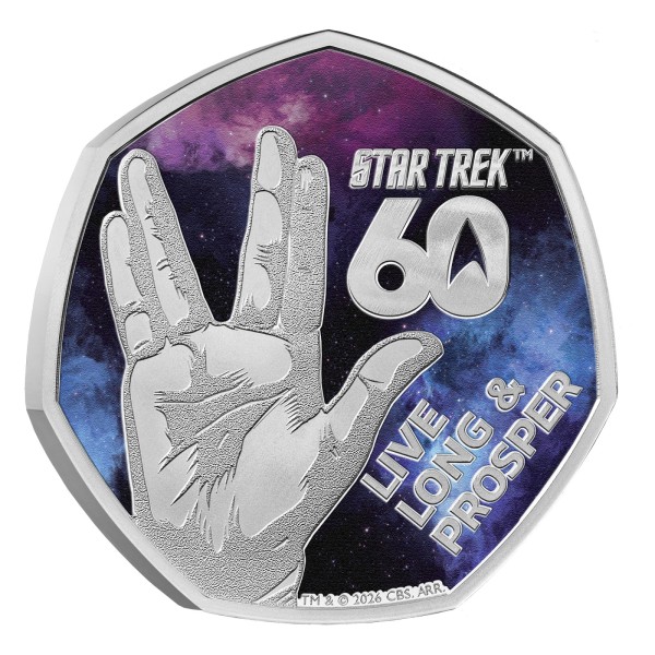 50 Pence Silber Proof 60 Years of Star Trek - Live Long & Prosper UK 2026 Royal Mint
