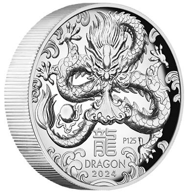 1 Unze Silber High Relief Proof Lunar III Jahr des Drachen 1 $ Australien 2024