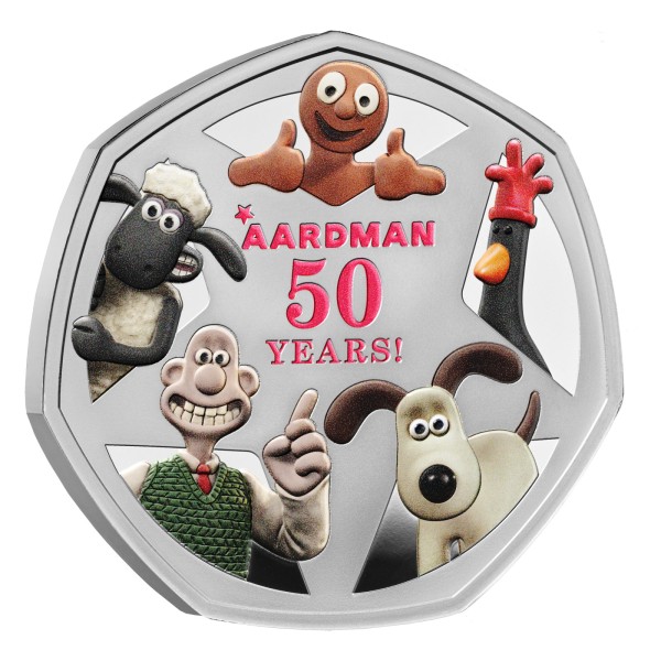 50 Pence Silber Proof Colour 50 Jahre Aardman UK 2026 Royal Mint