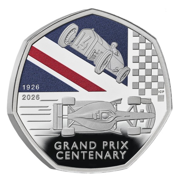 50 Pence Silver Proof 100 Years of the Grand Prix in Britain UK 2026 Royal Mint