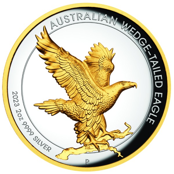 2 Unzen Silber Proof High Relief Gilded Australian Wedge-tailed Eagle Australien 2023