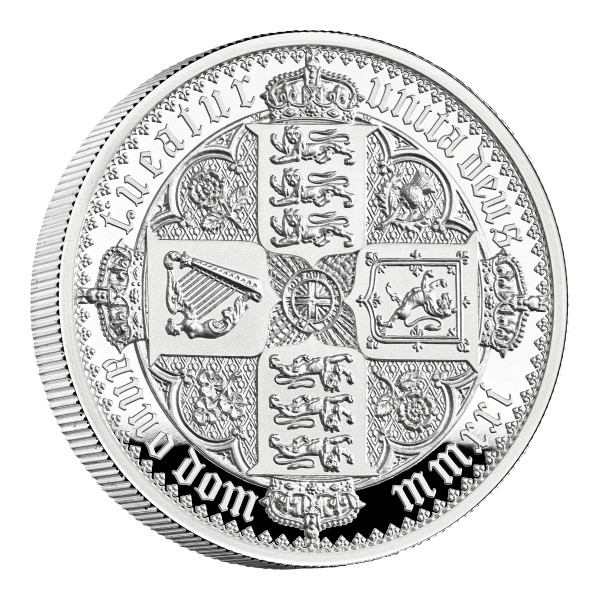 Gothic Crown Quartered Arms - The Great Engravers 2 Ounce Silver Proof 5 £ United Kingdom 2021