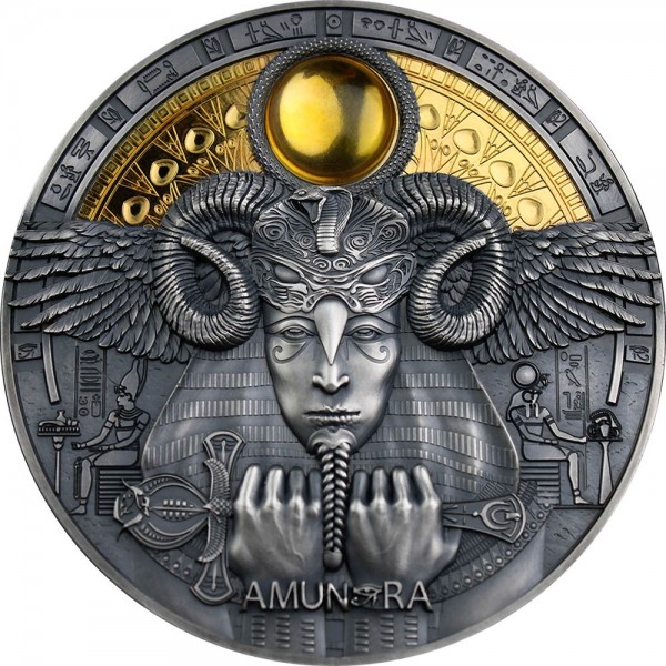 3 Ounce Silver Antique Amun Ra - Divine Faces of the Sun 5$ Niue 2020