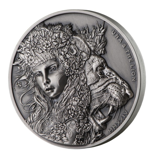 2 Unzen Silber Antique Finish Una & the Lion - 2 £ St. Helena 2024