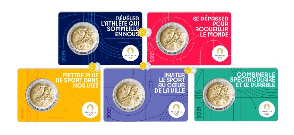 2021 Frankreich 5 x 2 Euro BU Coincard Paris 2024 Olympia Olympische Spiele