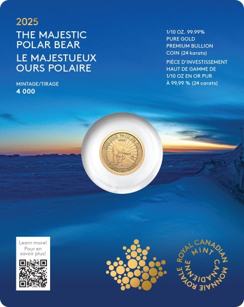 1/10 Unze Gold The Majestic Polar Bear 5 $ Kanada 2025 (Premium Bullion)