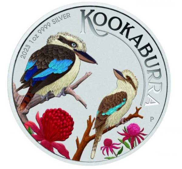 1 Unze Silber BU Farbe Kookaburra Berlin World Money Fair 2023 Australien
