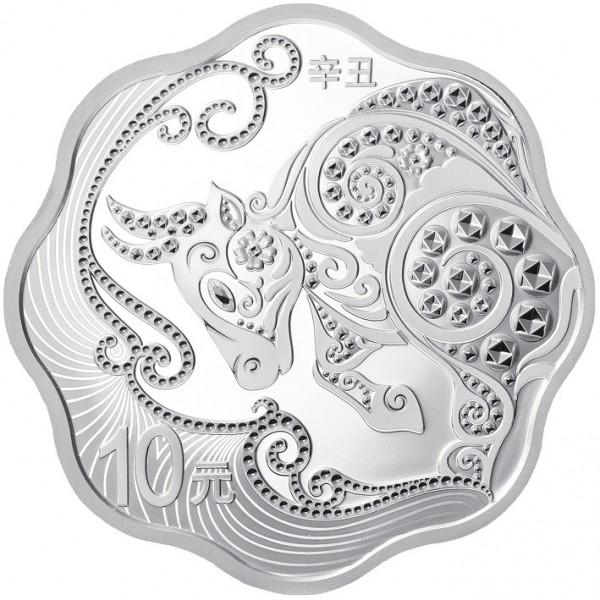 30 Gramm Silber Proof Lunar Jahr des Ochsen Welle Blossom China 2021