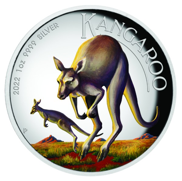 1 Ounce Silver Proof High Relief Coloured Australian Kangaroo Australia 2022
