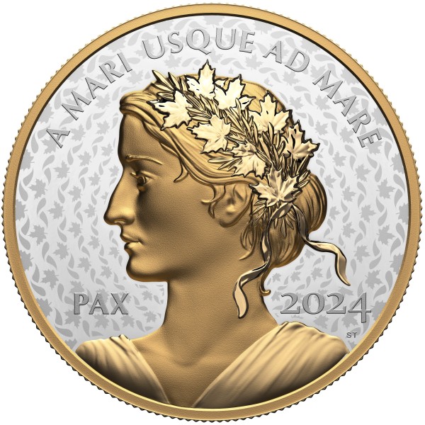 5 Unzen Silber Proof vergoldet Peace Dollar Kanada 2024 A MARI USQUE AD MARE
