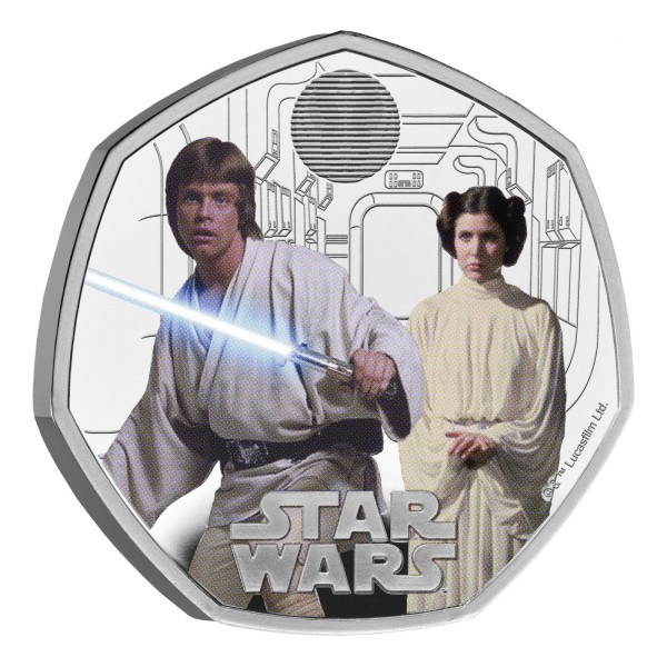 50 Pence Silber Proof Star Wars - Luke Skywalker und Prinzessin Leia UK 2023 Royal Mint