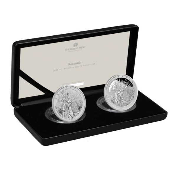 The Britannia 2 Münzen Set Silber Proof & Reverse Frosted Proof 4 £ UK 2025