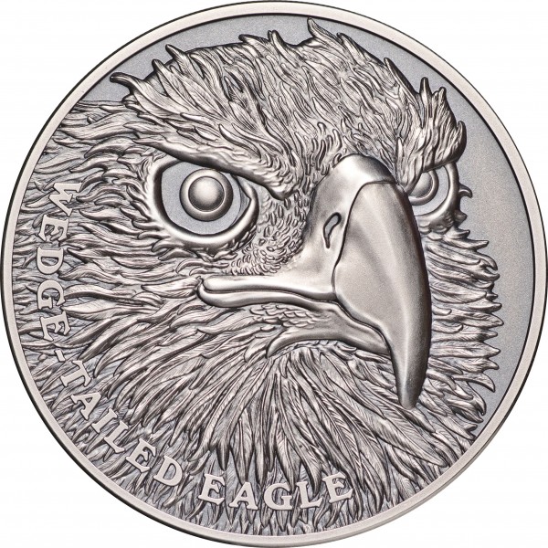 1 Ounce Silver Antique Ultra High Relief Wildlife up close - Wedge Tailed Eagle 1$ Niue 2019