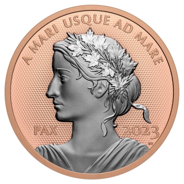 1 Ounce Silver Proof Rose gold plated Peace Dollar Canada 2023 A MARI USQUE AD MARE