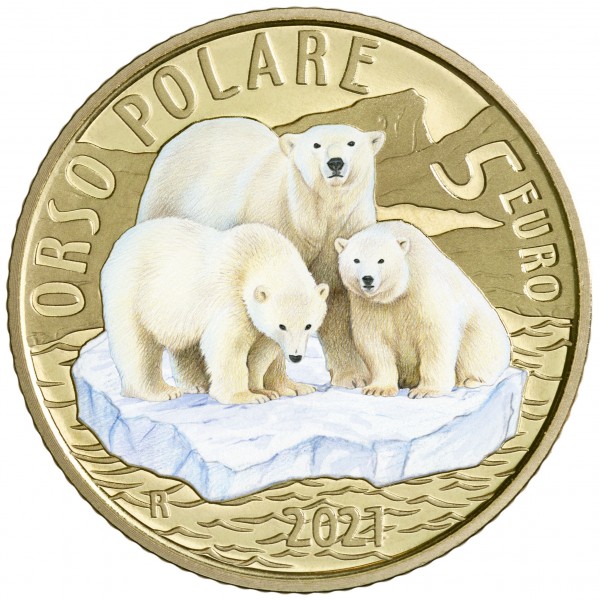 5 Euro Proof Ice Bear - Endangered Animals Italy 2021