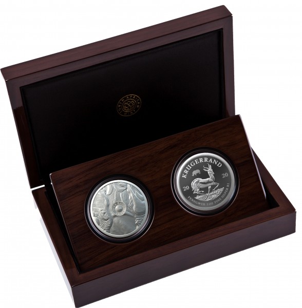 2 x 1 Unze Silber Proof Big Five Nashorn + Krügerrand Privy Nashorn Südafrika 2020