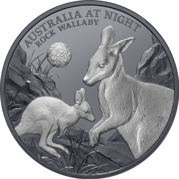 1 Oz Silber Black Proof Rock Wallaby - Australien bei Nacht 1 $ Niue 2024