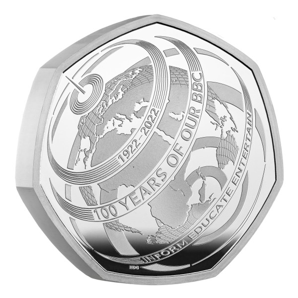  50 Pence Silber Proof Piedfort 100th Anniversary of BBC United Kingdom 2022 Royal Mint
